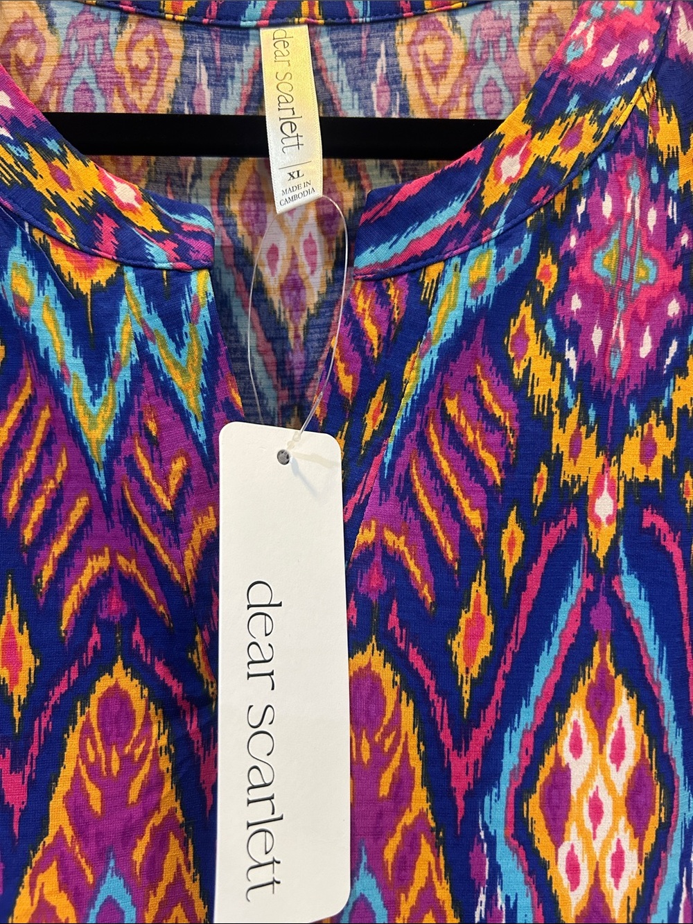 Dear Scarlett Purple Ikat Short Sleeve Tunic Top - Picture 2 of 3